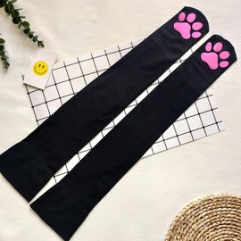 GVSAVY 1 Pair of Cat Paw Socks, Cute Cat Paw Socks, High Sock Covers, Pantyhose, Thigh High Socks, Black Cat Paw Pad Socks, Suitable for Women, Girls Cosplay or Everyday Wear