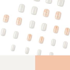 24Pcs Press on Nails Short Square Fake Nails with Nail Glue Acrylic False Nails with Flower Figure Designs Full Cover Stick on Nails Square Glossy Nails for Women Nail Decorations