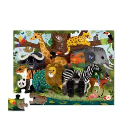 Crocodile Creek - Jungle Friends - 36 Piece Jigsaw Floor Puzzle with Heavy-Duty Box for Storage, Large 20" x 27" Completed Size, Designed for Kids Ages 3 Years and up, Green (4076-3)