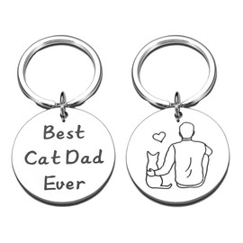 Reizteko Cute Cat Themed Keychain for Women, Funny Cat Lover Gifts for Birthday, Mother's Day, Valentine's Day ('Best Cat Dad Ever')