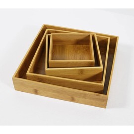 Bam & Boo - 4-Pieces Square Natural Bamboo Desk Drawer Organizer Trays & Storage Bins (Multi Sizes) - for Office, Kitchen, Dresser