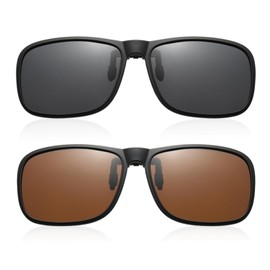 DHSBGWSX 2 Pack Clip-On Sunglasses, Glasses Accessories, Rimless Sunglasses, Sunglasses Clip, Polarized Eye Clip, Suitable for Men, Women (Black, Brown), black