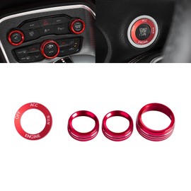 x xotic tech 4PCS Engine Start Stop Sticker Volume AC Radio Switch Button Knob Decor Ring Cover Compatible with Dodge Challenger Charger or Chrysler 300 2015-up (Red)