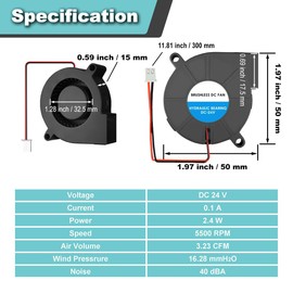 JYUDAUFU 4 Pcs 50×15mm Cooling Fan DC 24V 5015 Brushless Hydraulic Bearing Cooler with XH2.54 2-pin Port with Screw Nut, 1 to 2 Extension Cord, for 3D Printer's Extruder Hotend/CPU/PC/Robet/DIY
