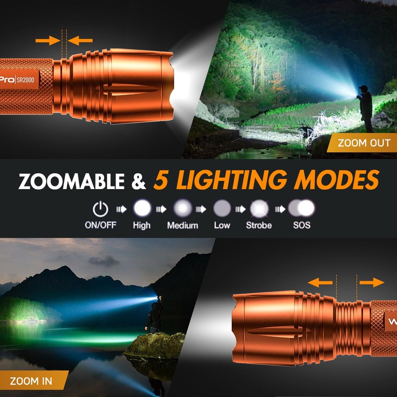 WdtPro LED Flashlight High Lumens SR2000 Pro, 2 Pack Brighter