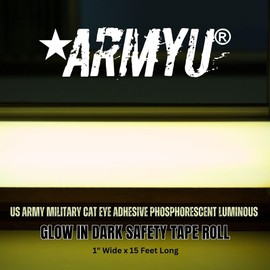 ARMYU US Made Glow-in-The-Dark Tactical Safety Tape - Luminous Military Army Phosphorescent Roll High Fluorescent Adhesive Sticker