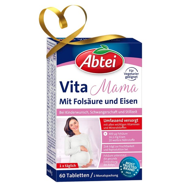 Abtei Vita Mama - Dietary Supplement for Pregnancy and Breastfeeding - with All Important Vitamins and Minerals - Vegetarian - 1 x 60 Tablets