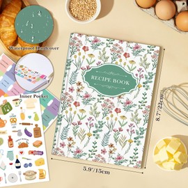 Lanpn Blank Recipe Book Cookbook for 70 Recipes, A5 Waterproof Empty Recipe Notebook to Organize Your Family Recipes, Leather Cooking Journal with Stickers to Write in Your Own Recipes, Green