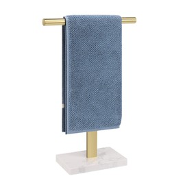 BathAce Hand Towel Holder, T-Shape Hand Towel Stand for Bathroom, Stand Hand Towel Rack Free-Standing Towel Bar for Bathroom Kitchen Countertop, 304 Stainless Steel (16IN-Marble Base, Gold)