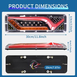 Singzhu 24V Vehicles/Truck Tail Light Assembly Pair - Amber/White/Red Light colors,57 LED Lamp Beads, IP67 Waterproof, 11.8" x 3.5", 5mm Mounting Screws, Brake/Turn Signal/Reverse/Running Lights