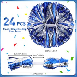 Yunsailing 24 Pack Cheerleading Pom Poms with Baton Handle 14.5 Inch Metallic Cheering Squad Pompoms for Team Sports Football Dance Cheering Adults(Blue and Silver)