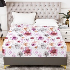 YIYEA King Fitted Sheet Only - Floral Print - 100% Brushed Microfiber 1800 Thread Count Fitted Sheet King Size - Ultra Soft - 16'' Deep Pocket - Shrinkage & Fade Resistant (King) (CL-MM-SM411-K)