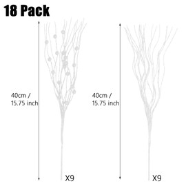 LOAVER 18 Pack Christmas Artificial Glitter Berry Stem Ornaments,15.7 Inches Decorative Xmas Picks Glittery Twigs Bead Sticks for Christmas Tree DIY Crafts Vase Fillers Party Supplies(White)