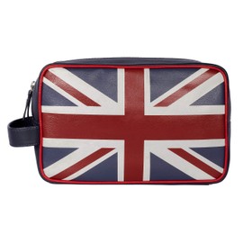 Mala Leather Mens/Boys Toiletry Soft Leather Washbag Union Jack Navy