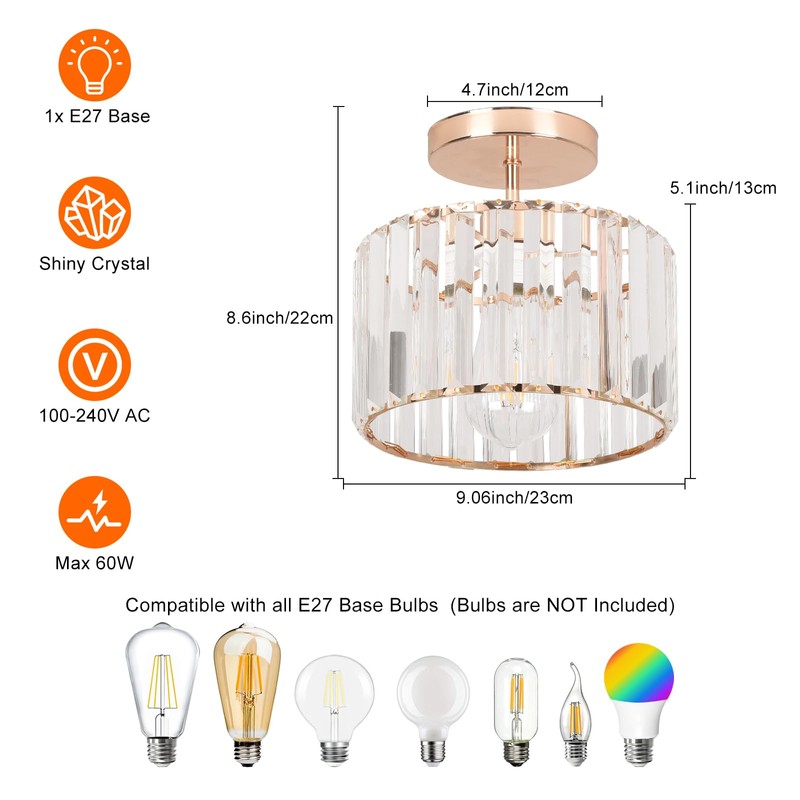 ZYDTRIP Crystal Ceiling Light Fixture Semi Flush Mount Ceiling Lamp