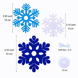 FAZHBARY 40 PCS Blue Snowflake Ornaments Felt Hanging Snowflake Ornaments Bulk Winter Snowflake Holiday Christmas Tree Ceilings Decorations