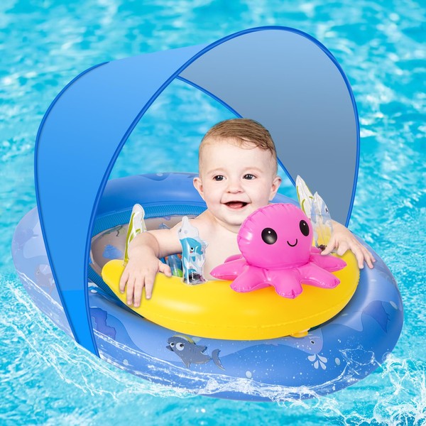 HYRIXDIRECT Baby Pool Float with Canopy UPF50+ Sun Protection, Pool