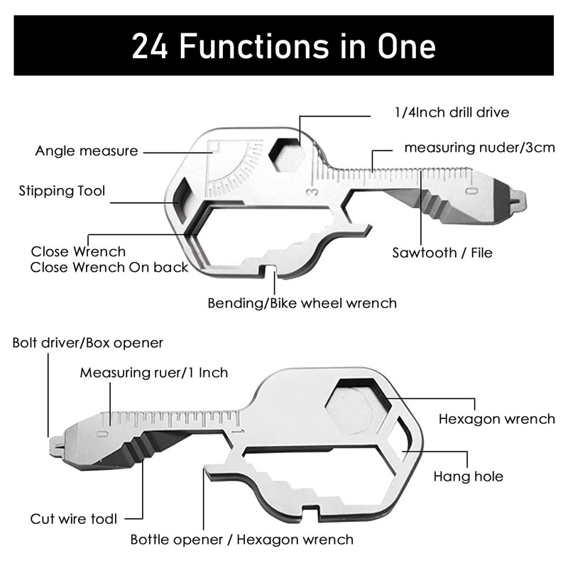 VBNZBK 24 in 1 Multi Tool,Portable Stainless Steel Key Shaped