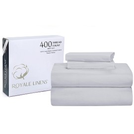 ROYALE LINENS 400 Thread Count 100% American Grown Cotton 3 Piece Sateen Twin Sheet Set - 1 Fitted, 1 Flat Sheet & Pillow case - Silver Bedsheet Set - Cooling Cotton Sheets - (Twin, Spanish Silver)