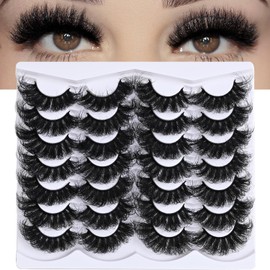Yaiseiko Pestañas Postizas De Visón Sintético, Finas, Largas Y Tupidas, Efecto Mega Look, Volumen 5D, Dramáticas, 25 Mm, Resistentes Al Agua, Suaves, Efecto Ojo De Gato, Paquete De 14 Pares