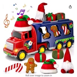 DOLOOWEE CHRISTMAS TRUCK PULL BACK CAR MUSICICAL W/ PLUSH CANDY CANE GINGER TOY
