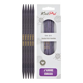 KnitPro J’Adore Cubics Double Pointed Knitting Needles Sets of 5 – Wooden Pins for Socks Hats Mittens Short Round Knitting – 20cm x 6.00mm, 26-1910101521, Purple