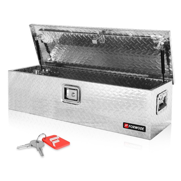 FORWODE 39 Inch Truck Bed Tool Box Aluminum Heavy Duty Trailer Tool Box for Pickup Truck Bed RV Toolbox with Handle and Lock - Silver