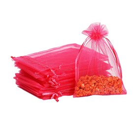 100pk Rose Red Organza Gift Bags,9x12cm Small Organza Favor Bags,Wedding Jewelry Pouches with Drawstring,Mesh Candy Favour Bag Party Sweet Bags for Birthday,Wedding,Christmas,Gift Wrapping