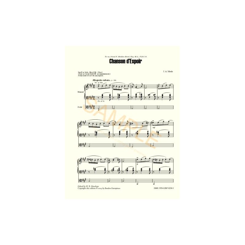 Chanson d'Espoir for Organ