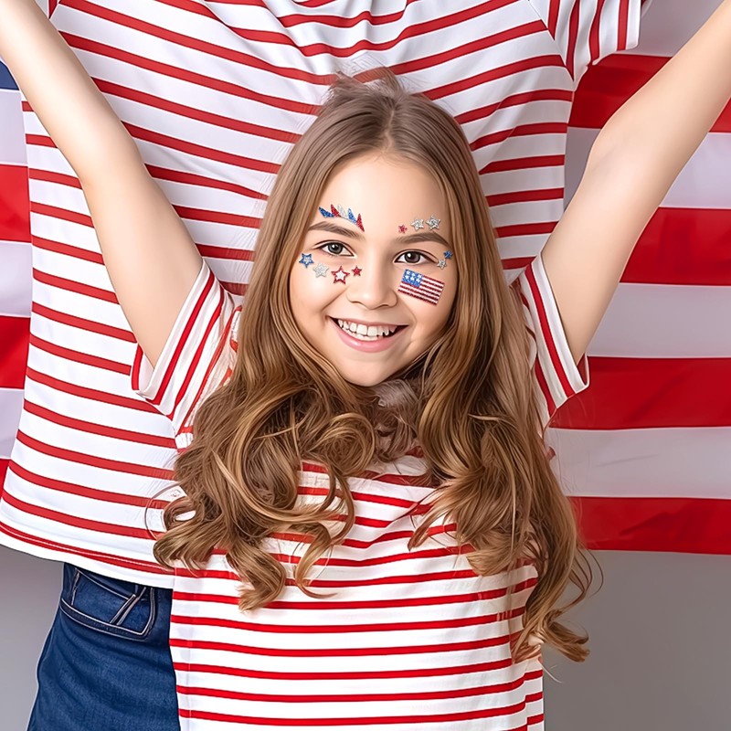 4th of July Face Gems, Fourth of July Celebration Face