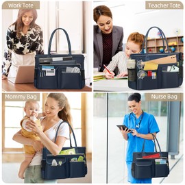 RAINSMORE Laptop Tote Bags for Women 15.6 inch Teacher Bag Large Nurse Utility Bag Computer Messenger Briefcase with Insulated Pocket for Work School Office Business University Dark Blue