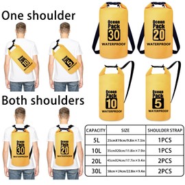 Invool Dry Bag Waterproof Bag, 5L/10L/20L/30L Waterproof Backpack Adjustable Shoulder Strap, Waterproof Bag for Kayaking, Fishing, Hiking, Travel, Camping, yellow, Bicycle Backpack