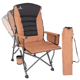 QAOYAL Camping Chairs for Adults, Adjustable Backrest Chair Supports 350lbs, Folding Chairs for Outside, Oversized Lawn Chair with Cup Holder, Brown