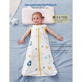 E-RIDES Baby Sleeping Bag Made of 100% Cotton, Sleeveless, Summer Sleeping Bag for Toddlers, All-Year Sleeping Bag for Newborn Girls and Boys, Zip 0.5 TOG (Aviation, Medium)