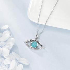 Fandrox - Collar de plata de ley 925 con diseño de ojo malvado de ojo de plata de ley 925, diseño de turquesa auténtico, regalo para mujer