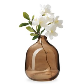 Torre & Tagus Belle Mouth Blown Art Glass Vase for Flowers - 5" Tall Clear Light Brown Colorful Vase, Handmade Small Brown Vase for Home Decor, Brown Bud Vase as Decorative Shelf Decor or Wedding