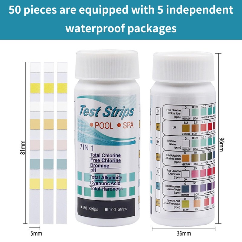 Pack of 50 Pool Test Strips, Pool Tester PH and
