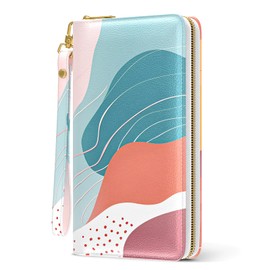 Womens Wallet, RFID Wristlet Wallets for Women, Cute Ladies Clutch Purses, Large Leather Travel Card Holder with Zipper and Phone Holder, Art Style Pattern 03