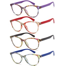 YTDBNS 4 Pack Reading Glasses for Women Men - Colorful Blue Light Blocking Reading Glasses Fashion Ladies Readers for Women with Spring Hinge, 3.00