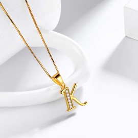 Aurora Tears 26 Letters Necklace/Stud Earrings, 925 Sterling Silver, Initial A-Z Alphabet Pendant/Earring with Cubic Zirconia, Jewellery Gifts for Women, Necklace Gold, K