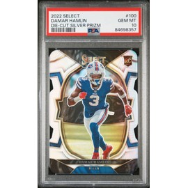 Graded 2022 Panini Select Damar Hamlin #100 Die-Cut Silver Prizm Rookie RC Football Card PSA 10 Gem Mint