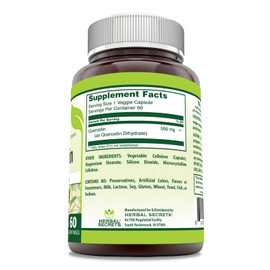 Herbal Secrets Quercetin 500 Mg Supplement | Non-GMO | Gluten-Free | Made in USA (1 Pack, 60 Count)