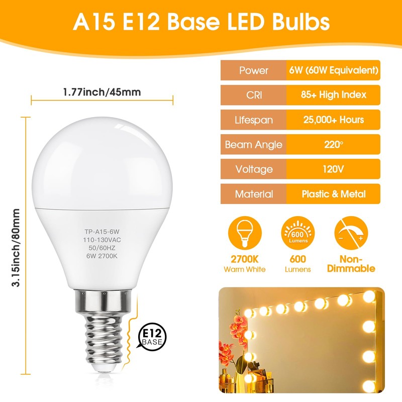 MAXvolador E12 LED 60W Equivalent Warm White 2700K Ceiling Fan