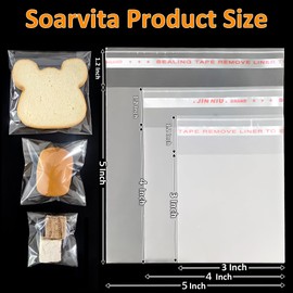 Soarvita Self Sealing Cookie Bags, 100Pcs 5x5 Inches Clear Resealable Gift Wrap Cellophane Bags for Packaging Candy Treat Goodie Favors and Cookies Gift Giving - Self Adhesive Wrappers