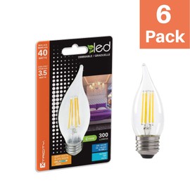 Xtricity LED 3.5W Flame Tip Clear Filament Chandelier Light Bulb, 40W Equivalent, 300 Lumens, 3000K Soft White, Dimmable, 120V, E26 Medium Base, UL Listed, Clear (6 Pack)