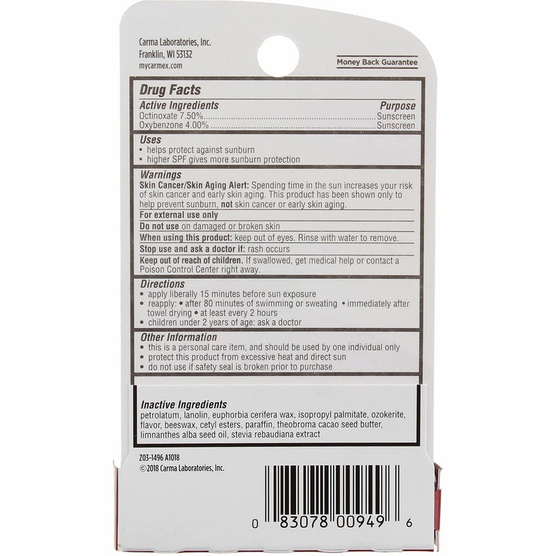 Carmex Lip Balm Stick Cherry Spf#15, 0.15 Oz