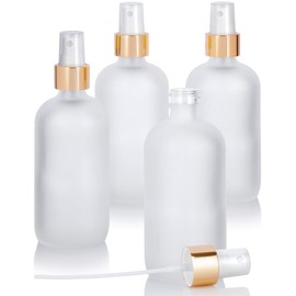 JUVITUS 8 oz / 240 ml Frosted Clear Glass Boston Round Bottle with Gold Fine Mist Spray (4 pack)