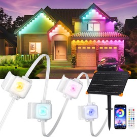 50FT Permanent Outdoor Lights for House, Solar Powered Smart RGB Permanent Outdoor Lights with Music Sync,DIY Scene Modes IP68Waterproof Eaves Lights for House Party,Holiday,Christmas Decorations