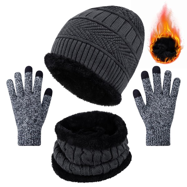 Chalier Cmfort Winter Hat Scarf Touchscreen Gloves Set Unisex Thermal