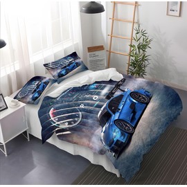 Leleyouzer Racing Car Bed Linen Set for Boys, Extreme Sport Decor Bedding Set for Children with Zip and 2 Pillowcases 50 x 75 cm (Racing Car 5, 135 x 200 cm)
